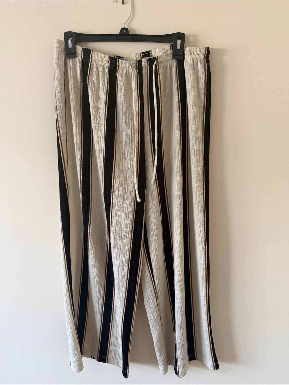 H&M Wide-Leg Striped Pants in Cream and Black